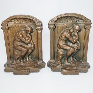 Vintage Rodin's The Thinker Two (2) Cast Iron Bronze Colored Heavy Bookends